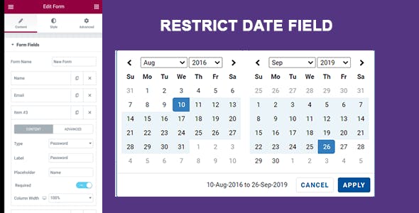 Elementor Forms - Restrict Date field